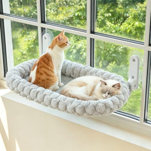 AMOSIJOY Foldable Cat Window Perch with Cloud-Soft Cushion Bed, XL Gray