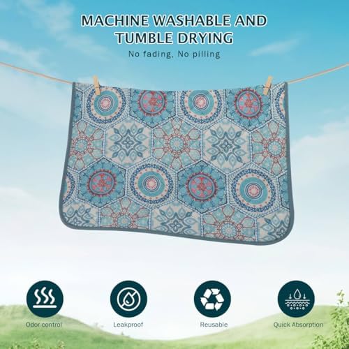 IEUUMLER Washable Pee Pads for Dogs, 2 Pack Non-Slip & Waterproof Whelping Pad, Reusable Puppy Potty Training With Fast Absorbent for Playpen EU007 (Green Medallion, 36"X48"-2pcs)