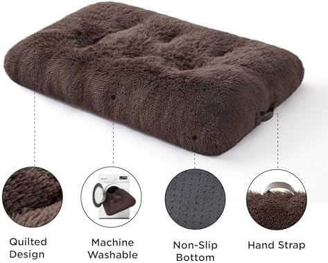 Bedsure Washable Large Dog Bed for Crate, Faux Fur Dog Crate Pad for Large Breed, Plush Soft Comfort Dogs Sleeping Mat, Anti-Slip Pet Kennel Pad, 35" x 23", Dark Brown