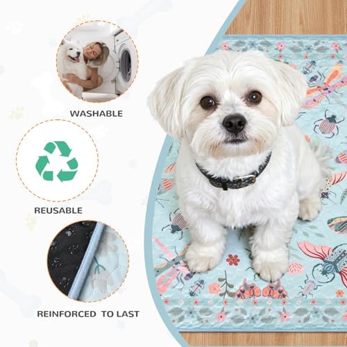 Lahome Insect Washable Reusable Pee Pads for Dogs, 2 Pack, Blue, 36x48