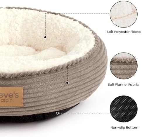 Love's cabin Round Donut Cat and Dog Cushion Bed, 20in Pet Bed for Cats or Small Dogs, Anti-Slip & Water-Resistant Bottom, Super Soft Durable Fabric Pet beds, Washable Luxury Bed Khaki