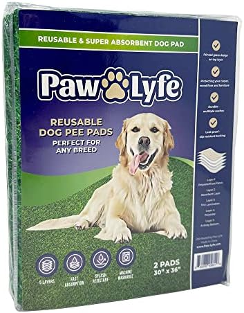 PawLyfe Reusable Pee Pads for Dogs - 2 Pack, 30" x 36" Washable Puppy Pads with Grass Print - Waterproof Dog Training Pee Mats - Non-Slip - Large Pet Pads for Indoors - Quilted Whelping Pads for Home