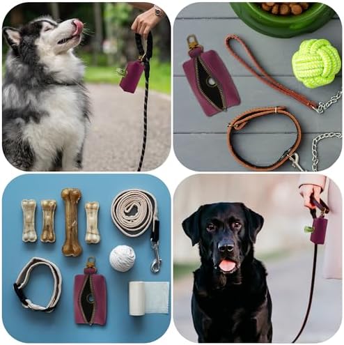 HIFA Genuine Leather Dog Waste Holder, Leash Attachable - Soft Touch Rustic Leather, Metal Clips and Easy Access to Pet Waste Bags - Dog Poop Dispenser for Outdoor Walking