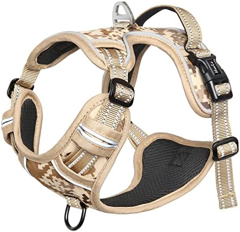 HEELE Dog Harness, No Pull Adjustable Padded Reflective Harness for Small Medium Large Dogs with Handle for Walking Training, Camo Tan, XL