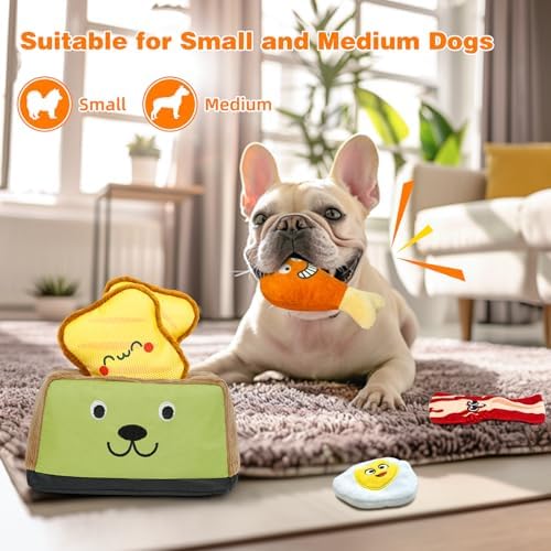 Hide and Seek Dog Toys, Squeaky Interactive Puzzle Dog Toys for Boredom and Stimulation, Dog Enrichment Toys for Small and Medium Dogs - Toaster