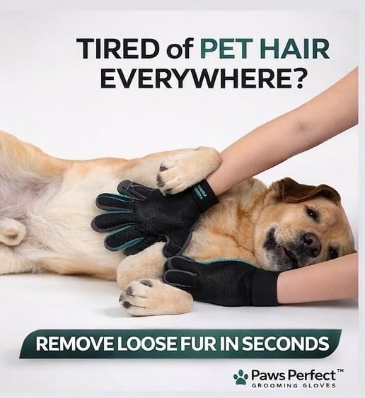 Pet Grooming Gloves for Dogs and Cats, Deshedding Hair Remover Mitt, 2 Pack Premium