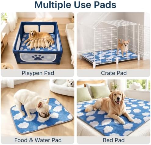 LOOBANI 4 Pack Washable Pee Pads for Dogs, Floor, 30"x34",Blue