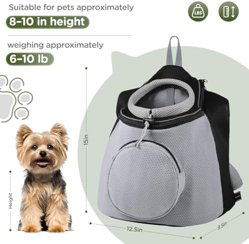 BONTHEE Pet Dog Backpack Carrier Small Pet Front Backpack,Ventilated Mesh Dog Travel Back Pack with Sturdy PE Bottom Support, Chest Buckle for Small Dogs & Cats, Outdoor Hiking for Pets Up to 10 lbs