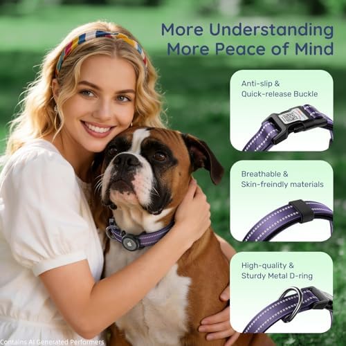 Airtag Dog Collar for Medium Dogs, Reflective Dog Collar with Airtag Holder