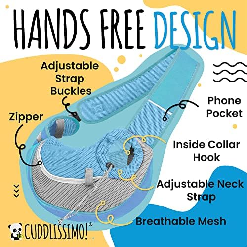 Cuddlissimo Small Dog Sling Carrier, Pet Cat Sling, Puppy Pouch - Blue-S