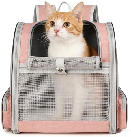 Ventilated Cats Dogs Rabbits Carrier Backpack for Small Pets and Puppies – Perfect for Outdoor Adventures and Vet Visits, Ultimate Comfort On-The-Go (Pink)