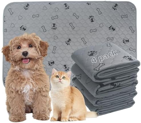 Reusable Potty Pads for Dogs - 4 Pack 18"x24" Washable Pee Pads Waterproof Puppy Pads with Non-Slip Backing, Super Absorbent & Leakproof Pet Training Pads for Potty, Crate, Playpen, Bed, Sofa