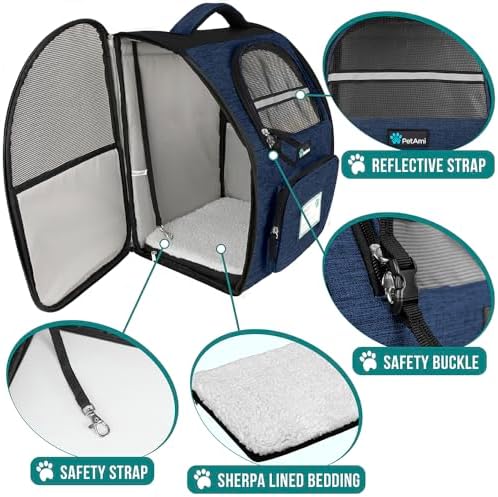 PetAmi Dog Backpack Carrier Airline Approved Cat Pet Puppy Bag, Navy
