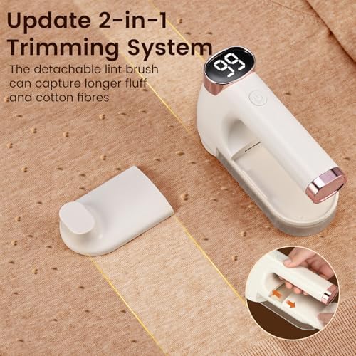 Fabric Shaver, Lint Shaver with Lint Brush, 3-Speed Sweater Shaver to Remove Pilling for Clothing, 6 Leaf Blade, LED Display, Electric Lint Remover for Furniture, Blanket, Couch (Beige)