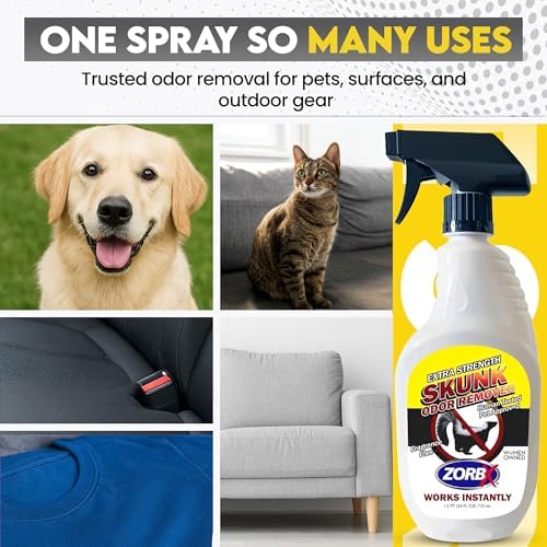 ZORBX Unscented Skunk Odor Remover Spray 24 FL Oz – Fast Acting Skunk Smell Removal - Extra Strength Pet Skunk Odor Remover for Dogs, House, Car, Clothes & Furniture