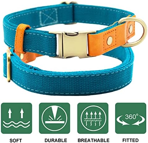 Canvas Nylon Dog Collar Durable and Adjustable Classic Pet Collars with Quick-Release Metal Buckle and D-Ring for Small Medium Large Boy and Girl Dogs (S, Lake Blue)