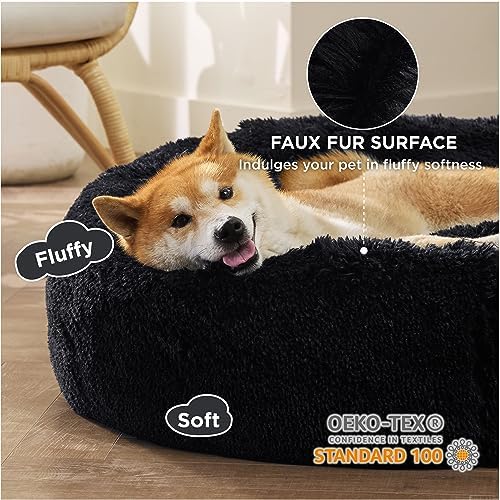 Bedsure Calming Dog Bed Medium Size Dog Donut Washable Pet Bed,30ins Black