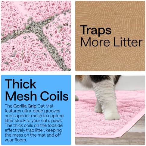 GORILLA GRIP Cat Litter Box Mat, Coiled Mesh Trapping Mats 24x17 Light Pink