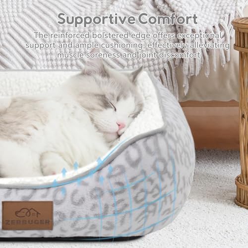 Zerbuger 25in White Leopard Rectangle Cat Dog Bed Machine Washable Sofa