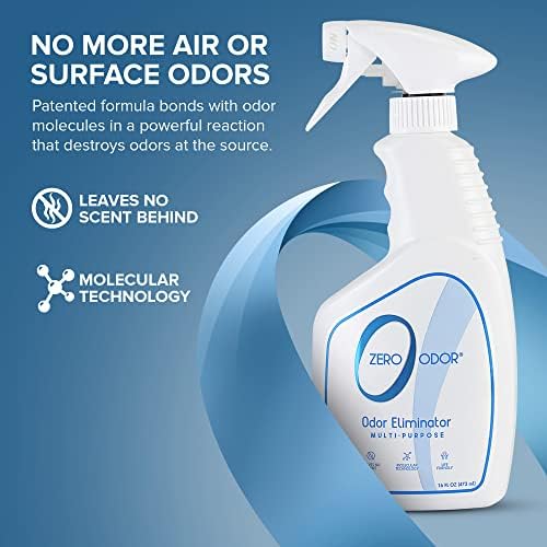 Zero Odor – Multi-Purpose Odor Eliminator - Air & Surface Odor – Patented Technology for Bathroom, Kitchen, Fabric, Closet- Smell Great Again, 16oz (Pack of 2)