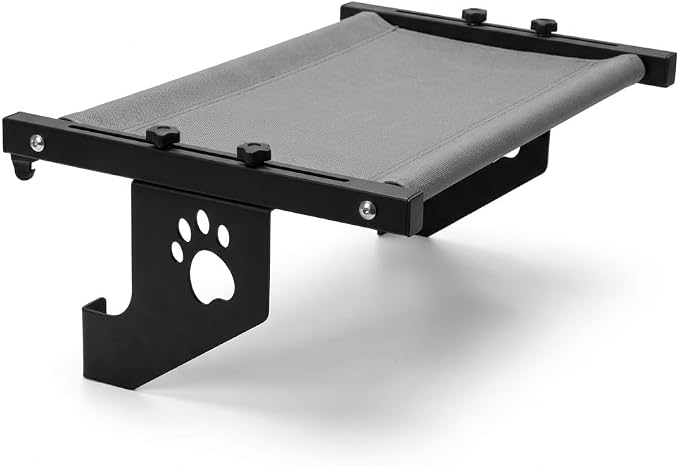 NFMOD 2-in-1 Suction & Hook Cat Window Perch Metal Hammock for Large Cat | heavy metal frame holds 30lbs,no-drill damage-free setup,wide sunbathing platform,detachable machine washable fabric cushion