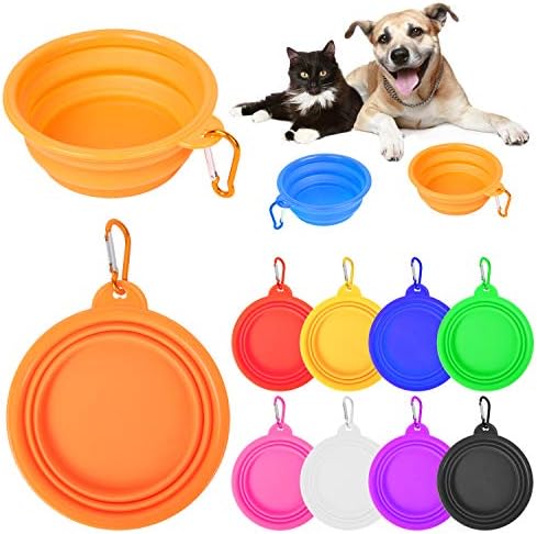 PROLOSO 9 Pcs Collapsible Dog Bowl Foldable Expandable Silicone Cup Dish for Pet Cat Food Water Feeding Portable Travel Bowl with Carabiner