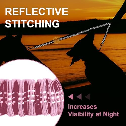 MingXpet 2 Dog Leash, Dog Leash for 2 Dogs, 360° Swivel No Tangle Double Walking Training Leashes for Large Dogs that Pull, Comfortable Shock Absorbing Reflective Bungee, Pink