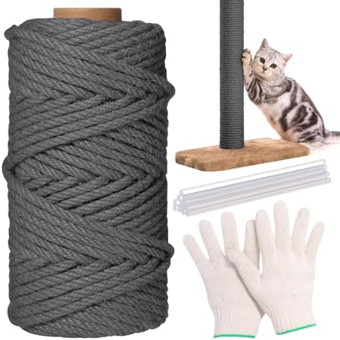 Natural Sisal Cat Rope for Posts, 1/4in ×164ft, Grey