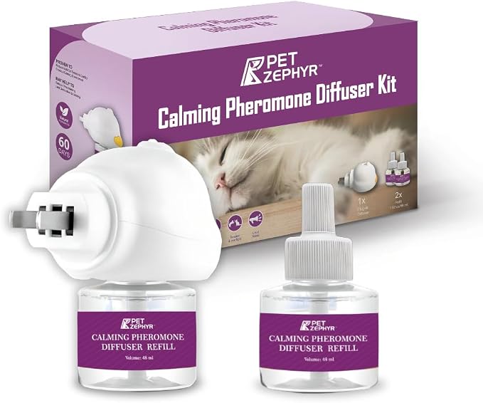 Cat Calming Pheromone Diffuser - 1 Diffuser Head & 2 Refills for 60 Days - Anxiety Relief Cat Essentials Products - Calm Cats Accessories - Cat Pee Prevention Supplies