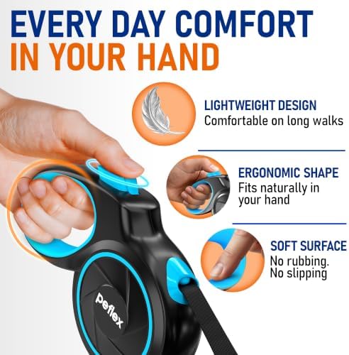 20.1 ft Retractable Dog Leash for Dogs 10–100 lbs - Heavy Duty Tape Leash with Strong Nylon Tape - 360° Swivel Control - One-Click Brake & Lock - Ergonomic Non-Slip Grip for Safe & Easy Daily Walks BL