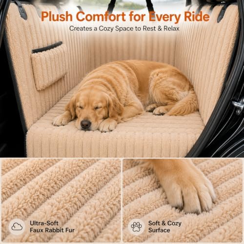 URPOWER Plush Dog Car Seat Cover, Waterproof Back Seat Hammock with Foam