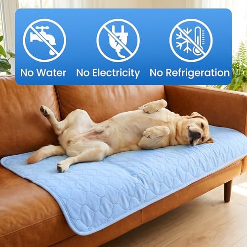 PatiencET Extra Large Dog Cooling Mat, 40 x 50 in XL No-Gel Cooling Pad for Large Dogs, Cool Touch Nylon Pet Mat, Washable Summer Dog Mat for Bed, Floor, Crate, Sofa, Car, Blue