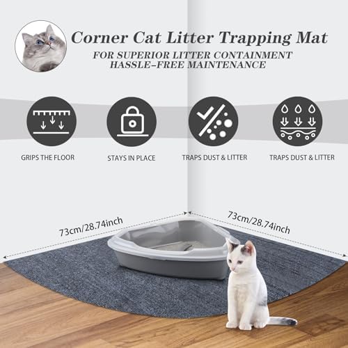 Tinideya 2 Pcs Corner Cat Litter Mat Waterproof Litter Box Mat, Gray