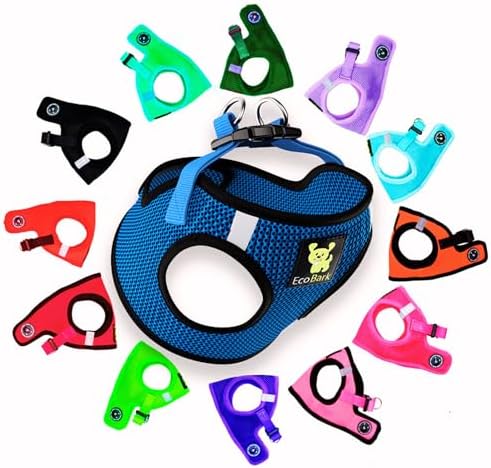 EcoBark Step in Dog Harness - Eco-Friendly Teacup Dog Harnesses for XXS, XS, and Small Dogs - Reflective and Adjustable Mini Body Halter Vest -Tiny Soft Mesh Toy Breed Harness (Bright Blue, XXS)
