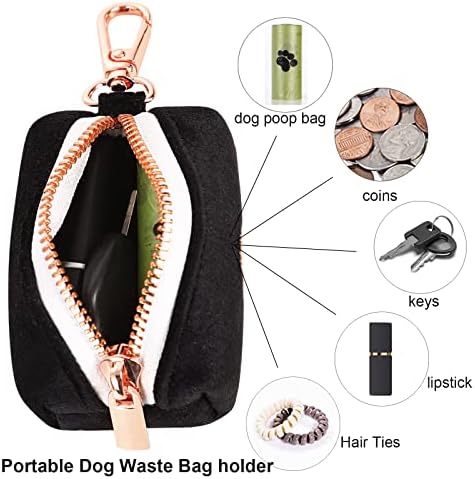 ARING PET Dog Waste Bag Dispenser, Soft Black Doggy Poop Bags Holders Attach to Any Leashes, Velvet Portable Washable Pet Waste Pouch Dispenser with Metal Zipper