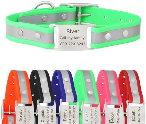 dogIDs Personalized Reflective Waterproof ScruffTag Dog Collar - Custom, Soft Grip, Safe Adjustable, Odor Resistant - Green, 1 in x 16 in (Fits Neck Sizes: 14-18 in)