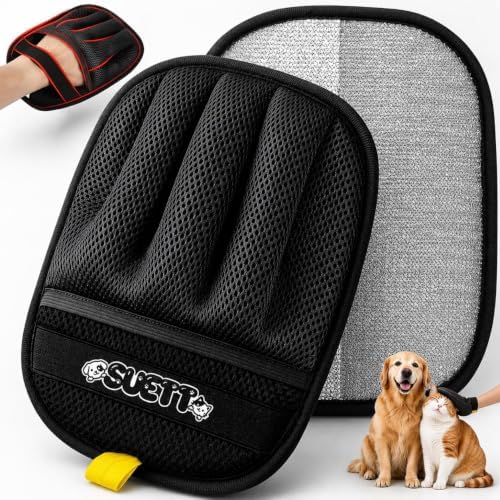 SUETT Pet Hair Removal Gloves, Reusable Five-Finger Grooming Gloves for Dogs and Cats, Removes Pet Hair from Clothes, Sofas, Carpets, and Car Seats, Black