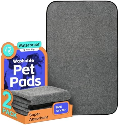 Washable Pee Pads for Dogs, Extra Large Reusable Dog Pee Pad, Waterproof Pet Mat, Dog Playpen Mats for Puppy Training Whelping Playpen Pads, Grey, 72x36 inch