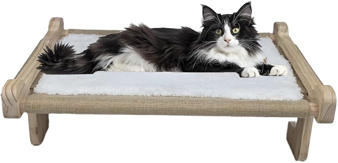 No Suction Cup Cat Window Perch, Adjustable 40lbs Heavy Duty Cat Hammock, Sturdy No-Drill Window Seat for Large Cats, Wood & Metal Frame Bed for Sills with Tracks