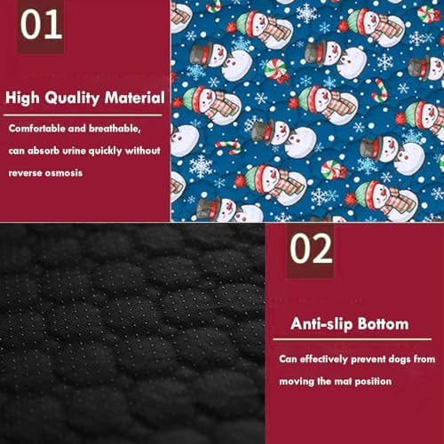 Bamy 2 Pcs Washable Dog Pee Pads Christmas Pet Training Pads Non-Slip Waterproof Doggie Whelping Reusable Dogs Mat with Santa Claus Snowman Elk Pattern (Snowman, 40x28 inch)