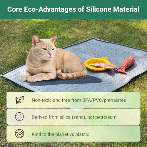 Cat Litter Mat, Large 32'' x 24'' Silicone Litter Box Mat for Litter Trapping, Waterproof, Non-Slip, Easy to Clean, Grey