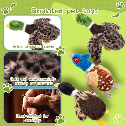Stuffing-Free Duck Dog Toy, Plush Squeaky Toy with 4 Squeakers and Crinkle Wings, Hollow Body No-Stuffing Design for Small Medium Dogs