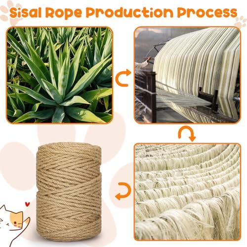 262FT 1/4 Inch Cat Scratching Sisal Rope for Cat Trees & Posts