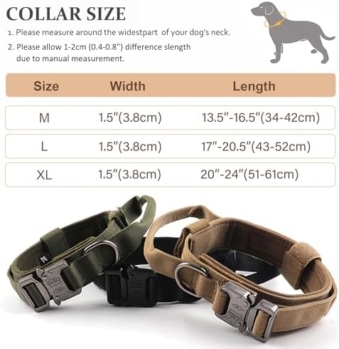 Tactical Dog Collar, Adjustable Military Training Nylon Pet Collar, Green M