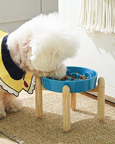 LE TAUCI Ceramic Slow Feeder Dog Bowls for Small and Medium Breed, 1.5 Cups Elevated Dog Bowl for Fast Eaters, Puzzle Bowl for Small Dogs and Cats, Vortex Blue
