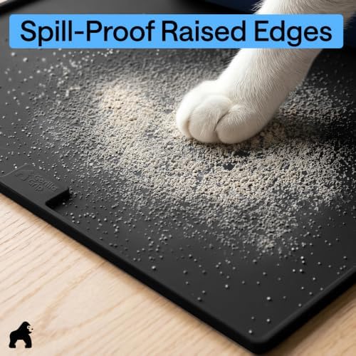 GORILLA GRIP Cat Litter Box Mat, Easy Clean Silicone Mats, 35x23 Black
