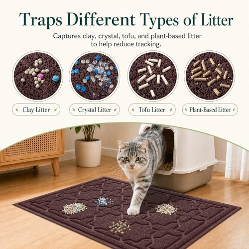 Yimobra Cat Litter Mat, Waterproof Litter Trapping Mat, 47x36, Dark Coffee