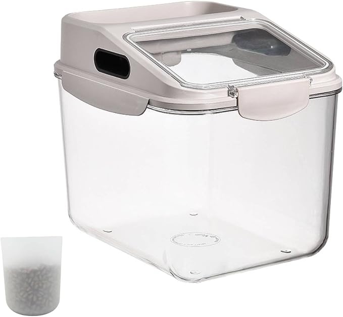 Fhiny 11LB Dog Food Storage Container, Airtight Pet Treat Bin Translucent Dry Food Grain Storage Barrels Sealed Bucket Moisture-Proof Plastic Cat Puppy Food Bin with Seal Locking Lid Keep Fresh