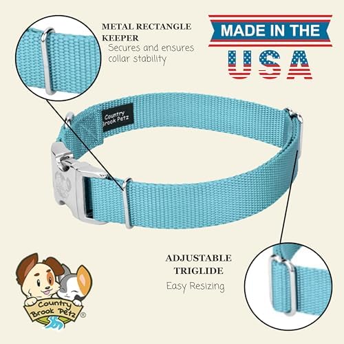 Country Brook Petz - Premium Nylon Dog Collar with Metal Buckle for Small Medium Large Breeds - 30+ Colors (Small, 3/4 Inch, Ocean Blue)