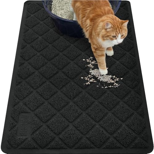GORILLA GRIP Cat Litter Box Mat, Coiled Mesh Trapping Mats, 35x23 Black